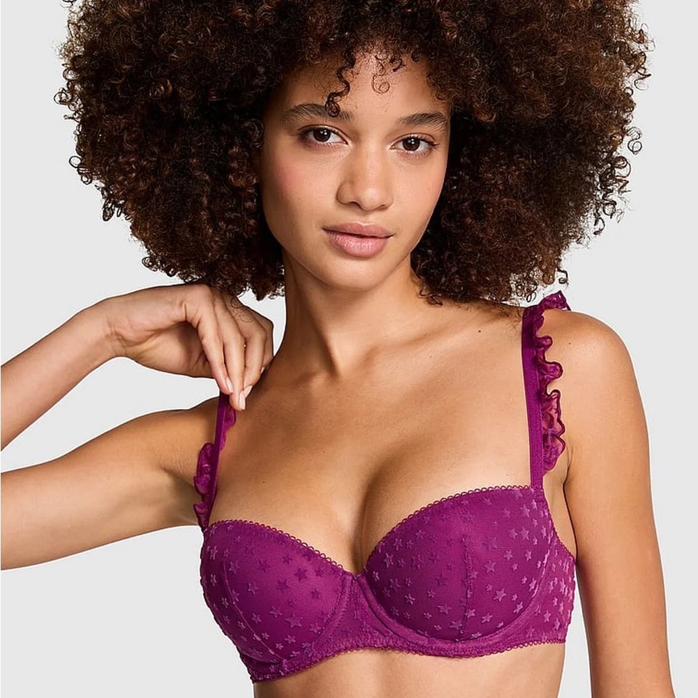 Pink Victorias Secret Purple Star Lightly Lined Balconette Bra 32C